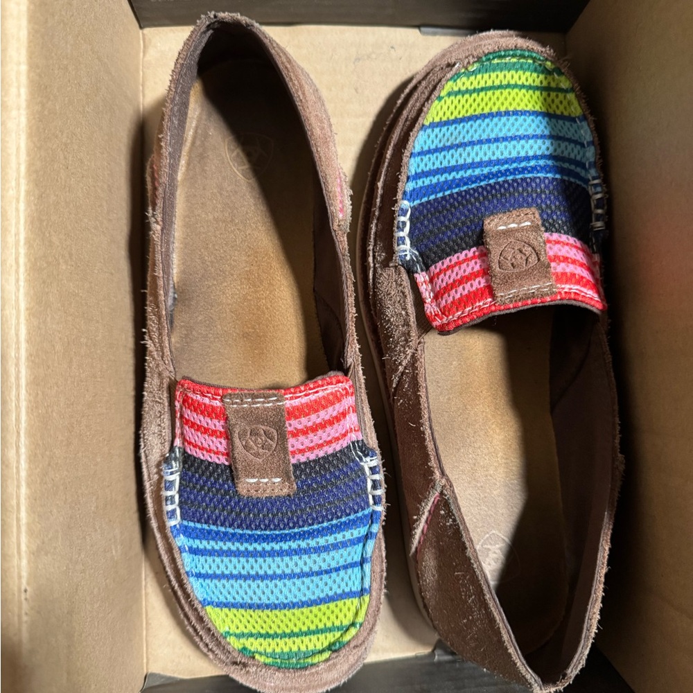 Ariat Red and Blue Moccasins with Vibrant Stripes